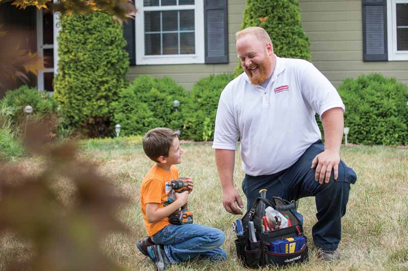 dealer talking with child