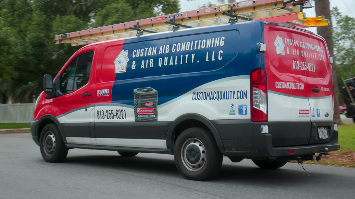 Branded service truck en route to a client for HVAC maintenance 1
